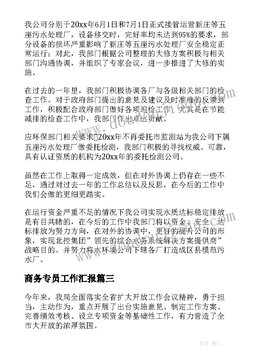 2023年商务专员工作汇报(优质7篇)