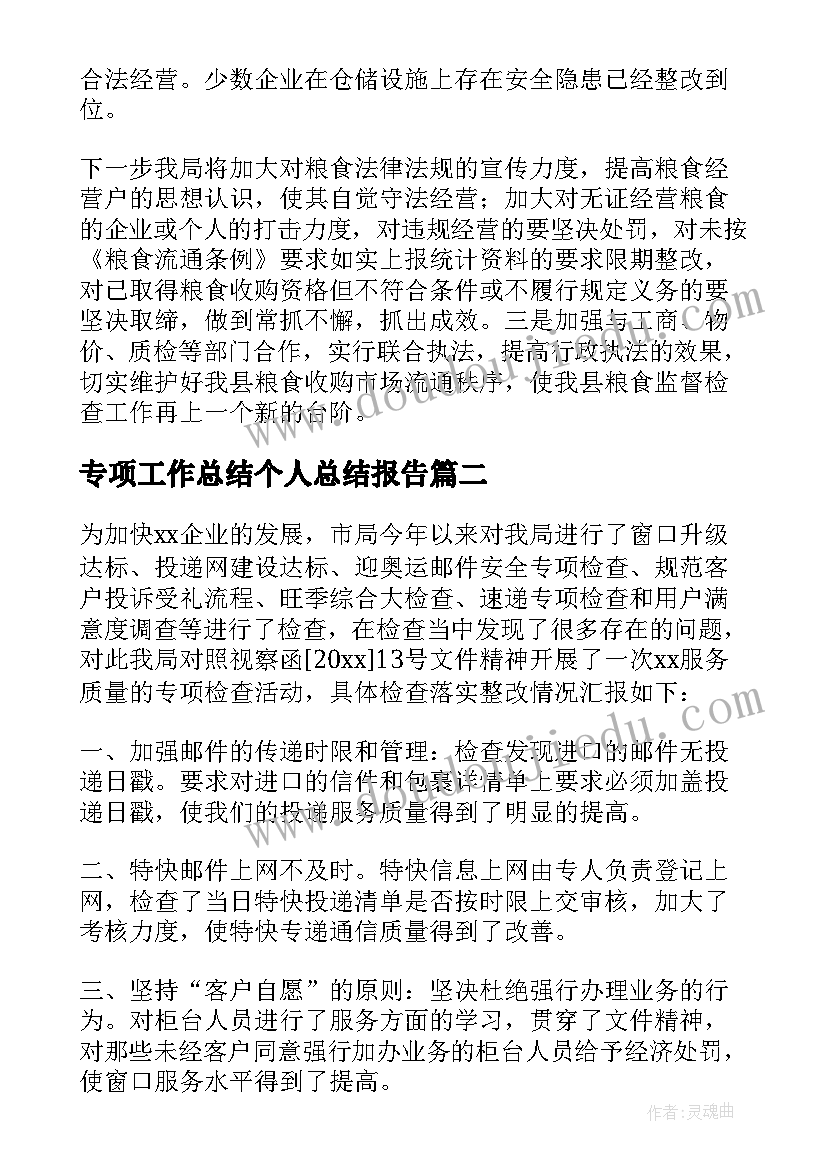 最新专项工作总结个人总结报告 专项检查工作总结(通用7篇)