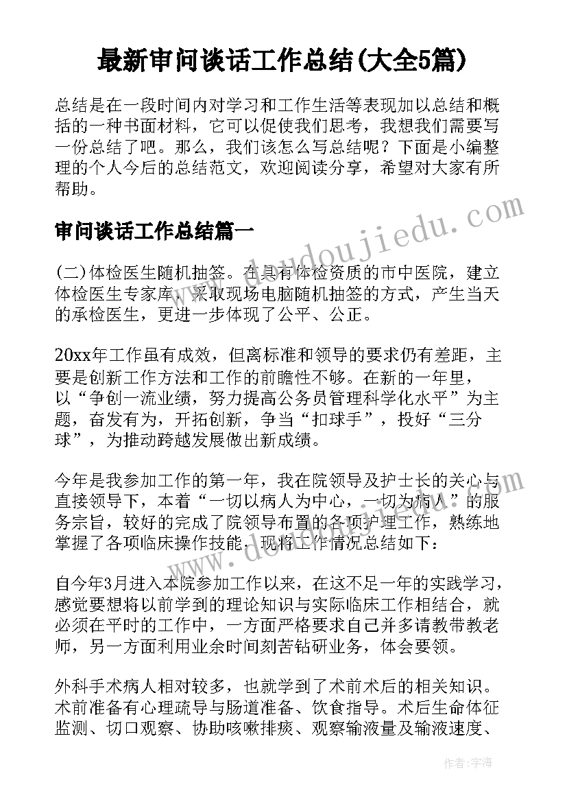 最新审问谈话工作总结(大全5篇)