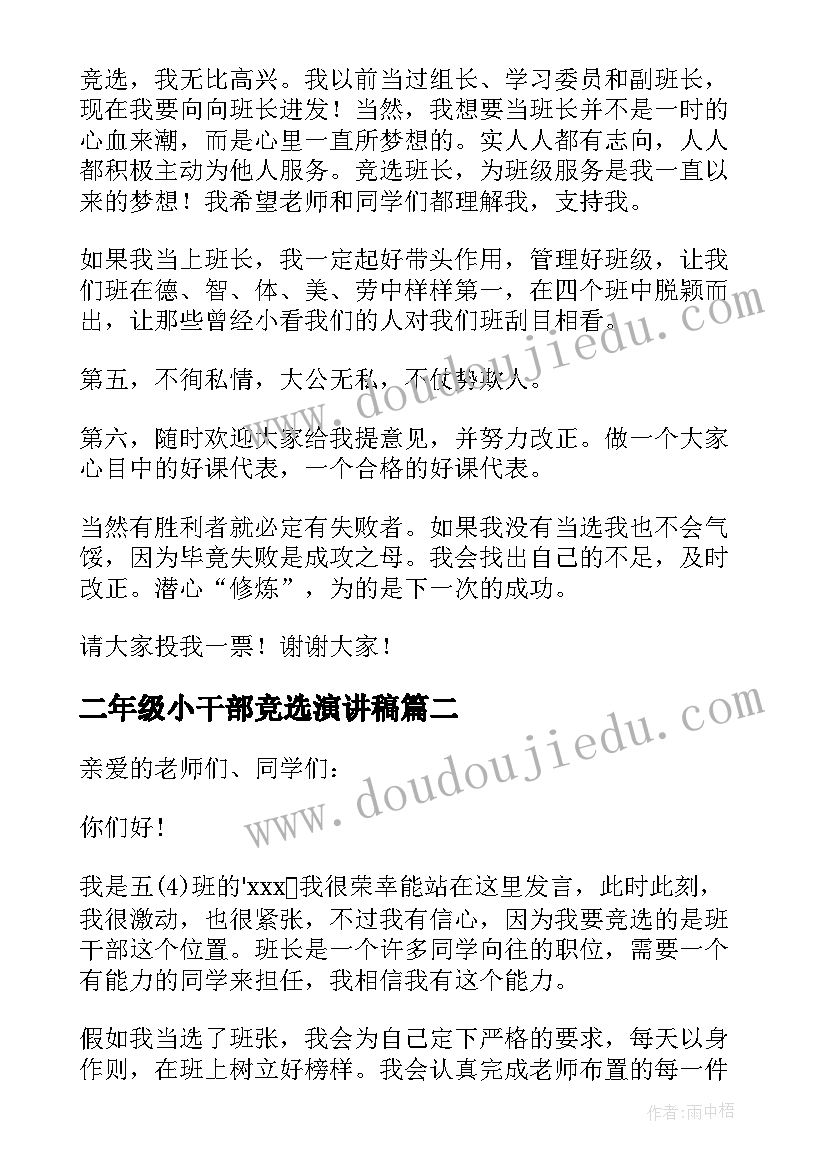 2023年二年级小干部竞选演讲稿 小学班干部竞选发言稿(模板9篇)