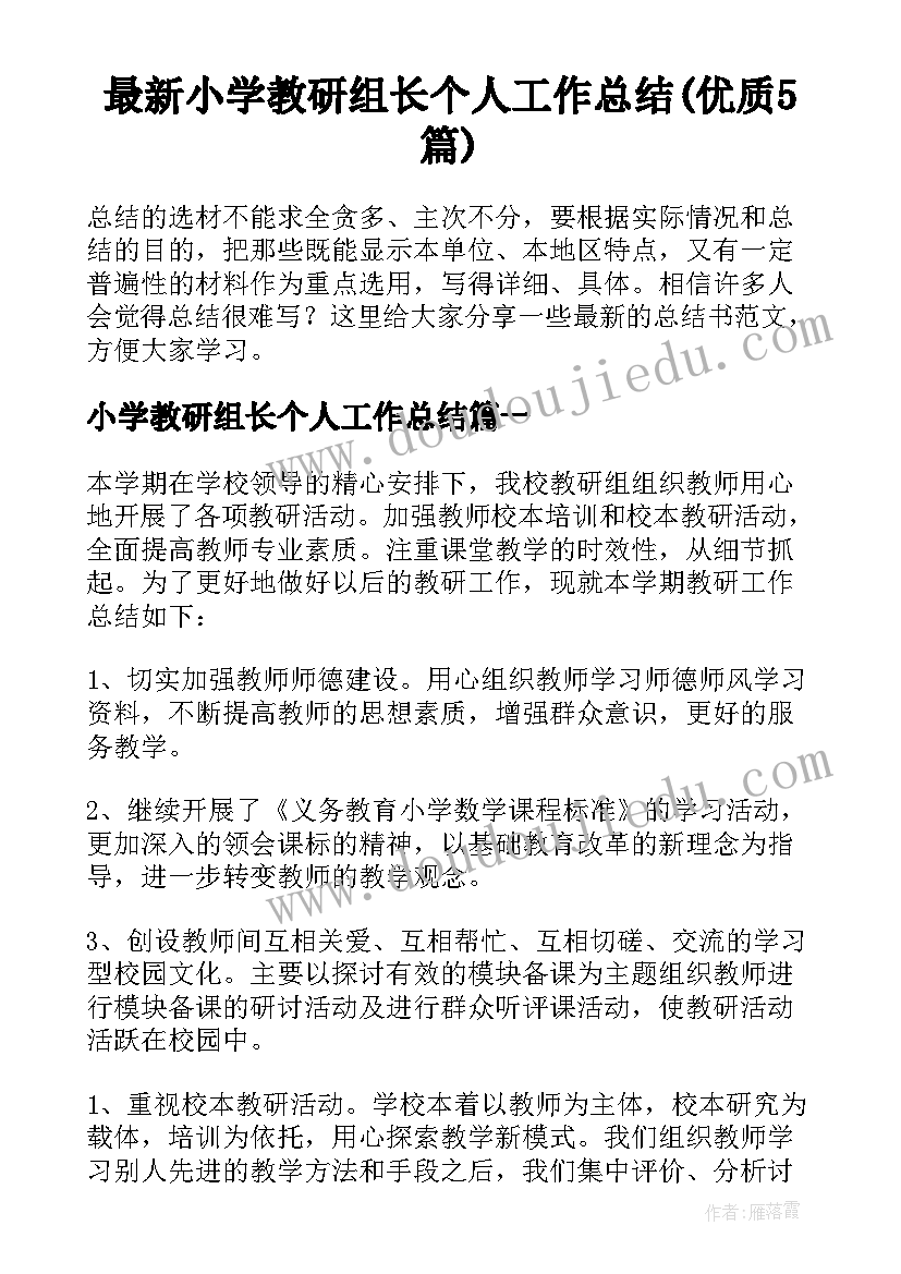 最新小学教研组长个人工作总结(优质5篇)