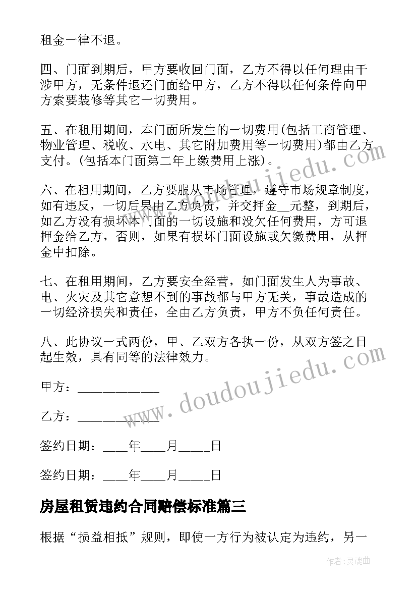 2023年房屋租赁违约合同赔偿标准 房屋租赁违约的合同(精选5篇)