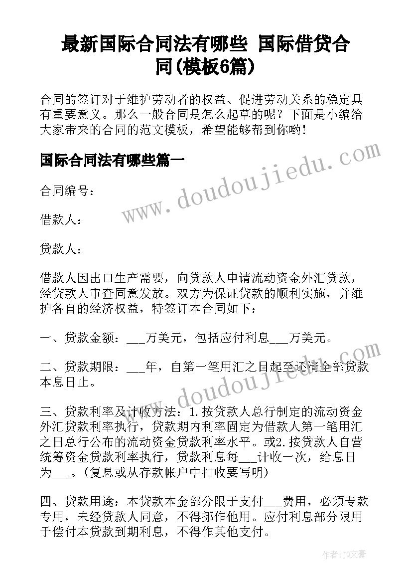 最新国际合同法有哪些 国际借贷合同(模板6篇)