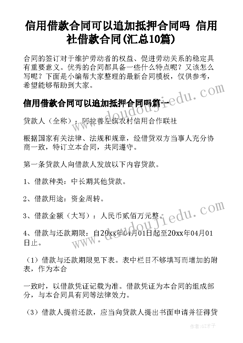 信用借款合同可以追加抵押合同吗 信用社借款合同(汇总10篇)