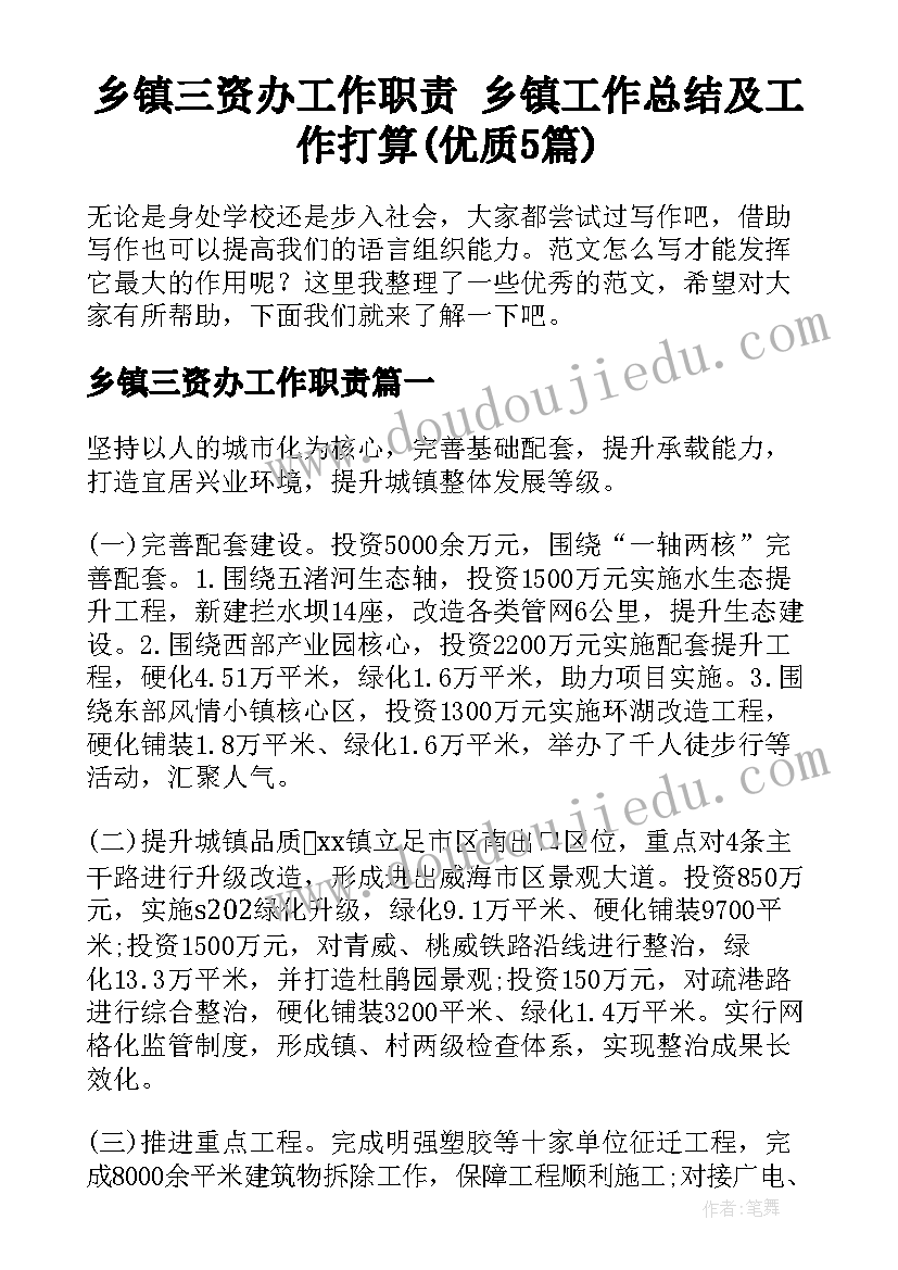 乡镇三资办工作职责 乡镇工作总结及工作打算(优质5篇)