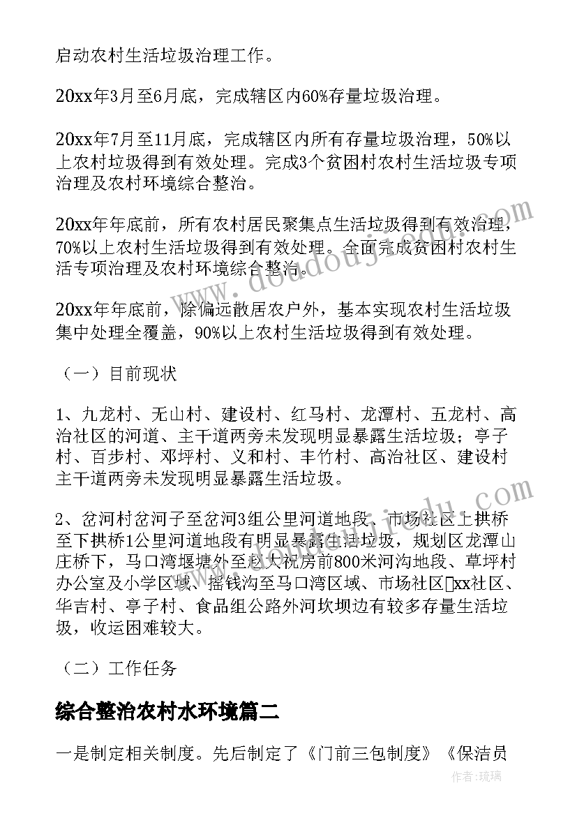 最新综合整治农村水环境 农村垃圾治理工作总结实用(实用5篇)