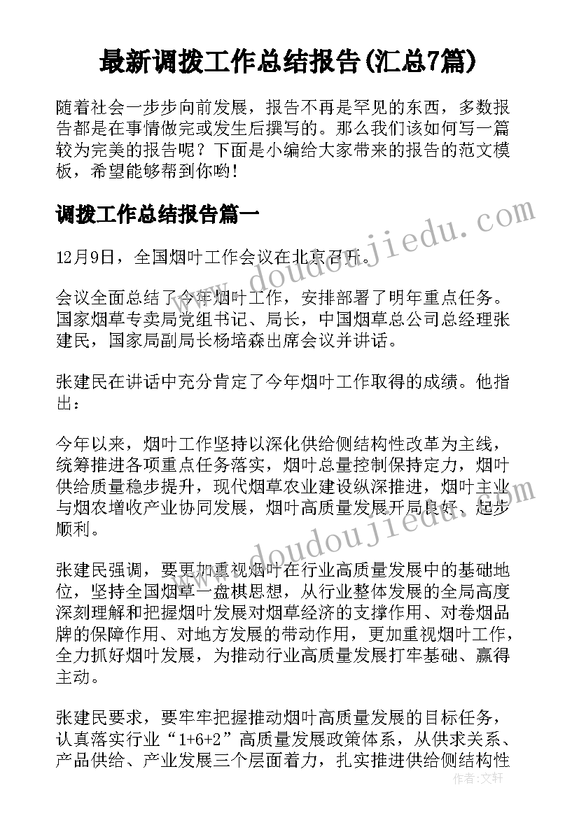 最新调拨工作总结报告(汇总7篇)