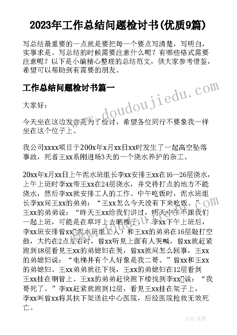 2023年工作总结问题检讨书(优质9篇)