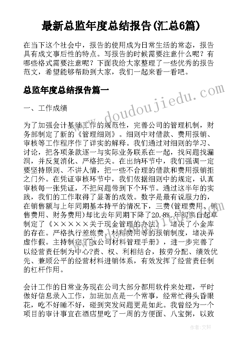 最新总监年度总结报告(汇总6篇)