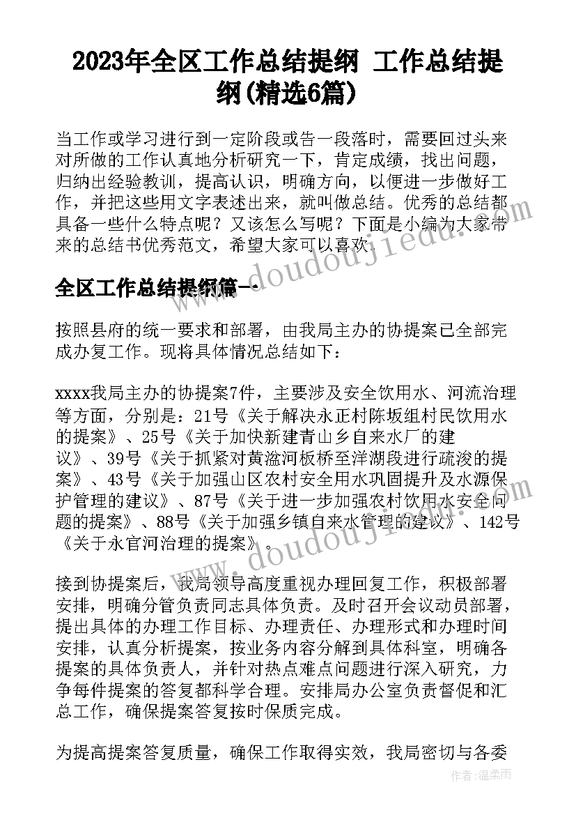 2023年全区工作总结提纲 工作总结提纲(精选6篇)