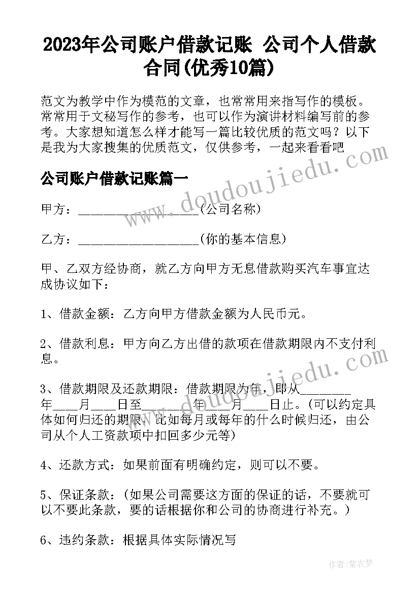 2023年公司账户借款记账 公司个人借款合同(优秀10篇)