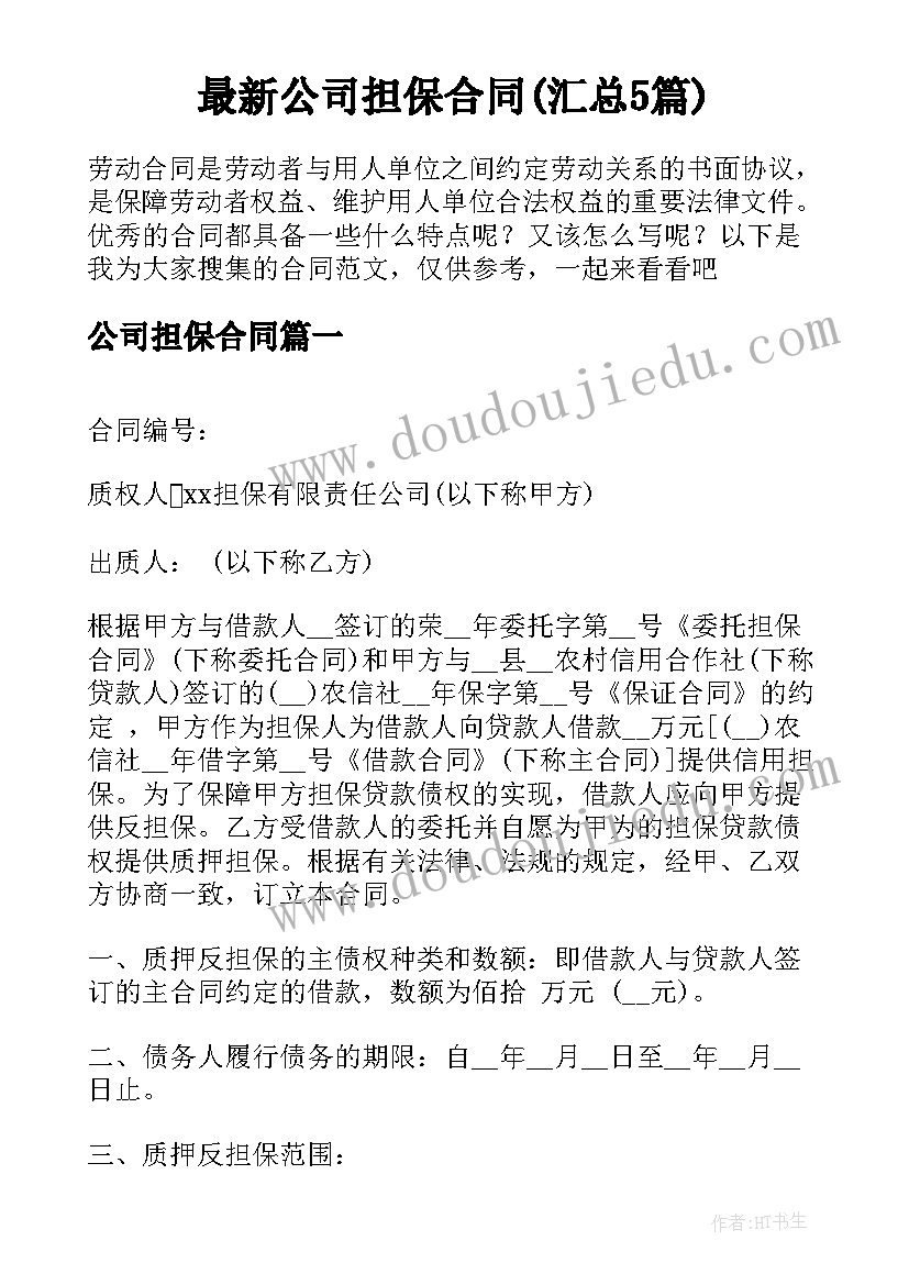 最新公司担保合同(汇总5篇)