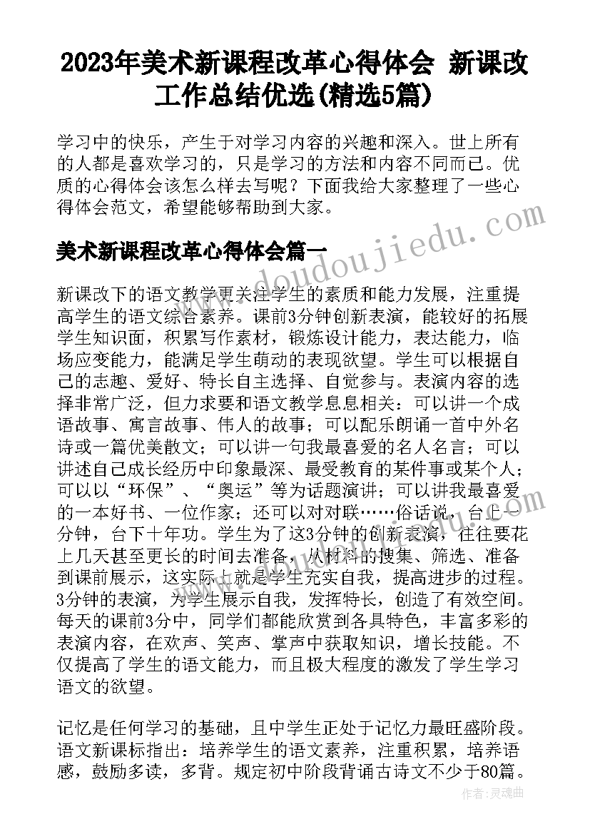 2023年美术新课程改革心得体会 新课改工作总结优选(精选5篇)