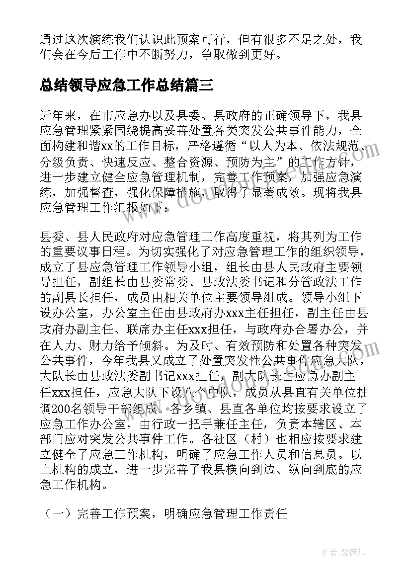 2023年总结领导应急工作总结 应急工作总结(汇总10篇)