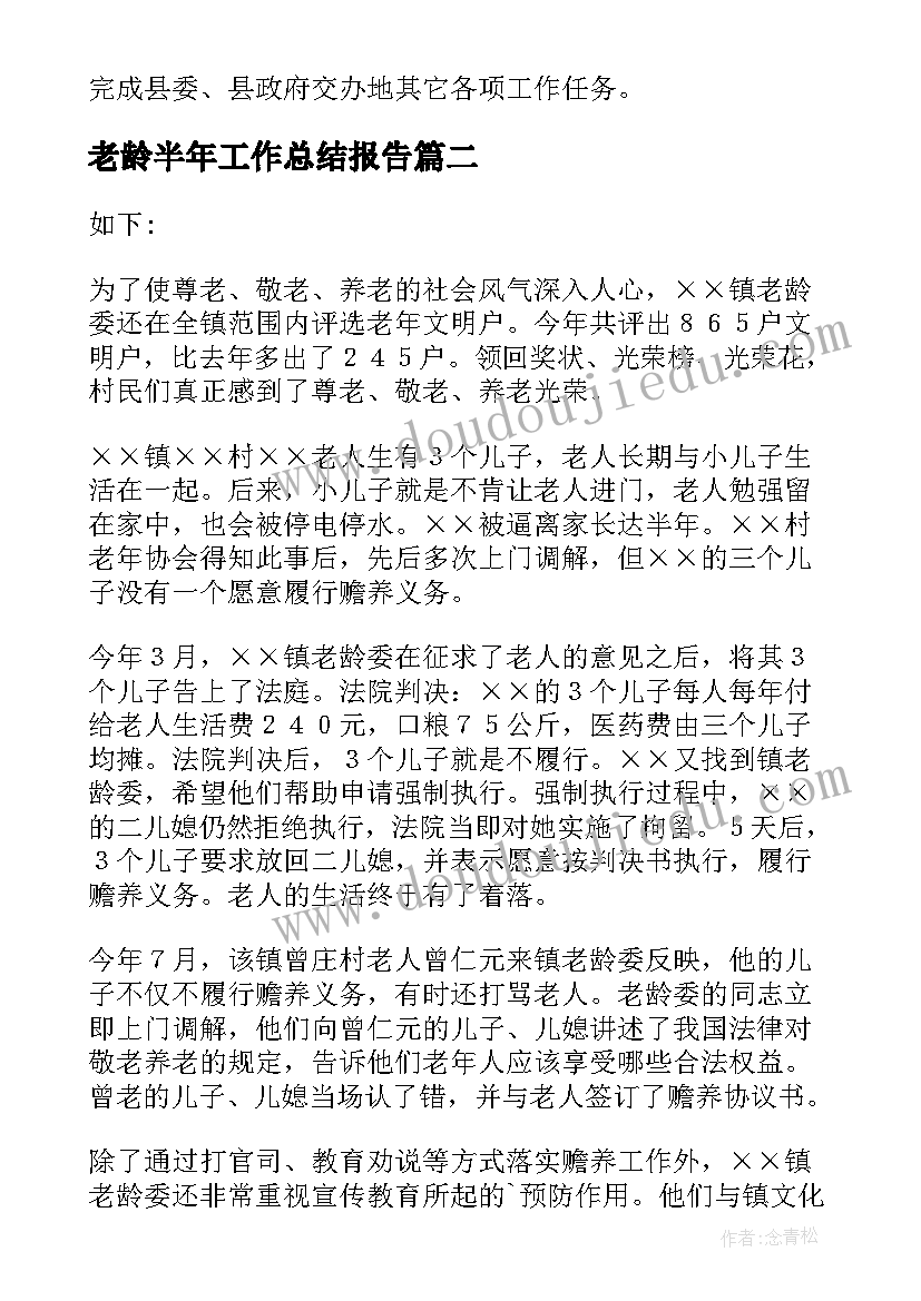 2023年老龄半年工作总结报告 老龄委工作总结(精选10篇)