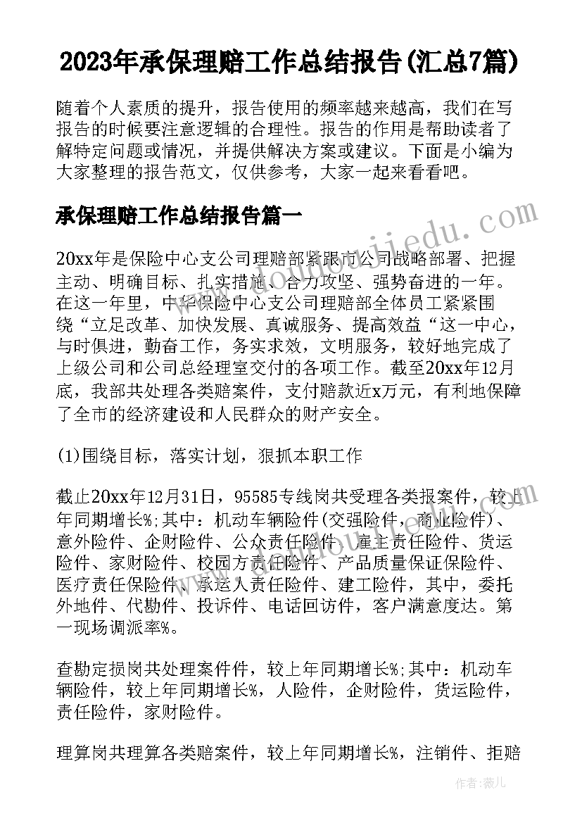 2023年承保理赔工作总结报告(汇总7篇)