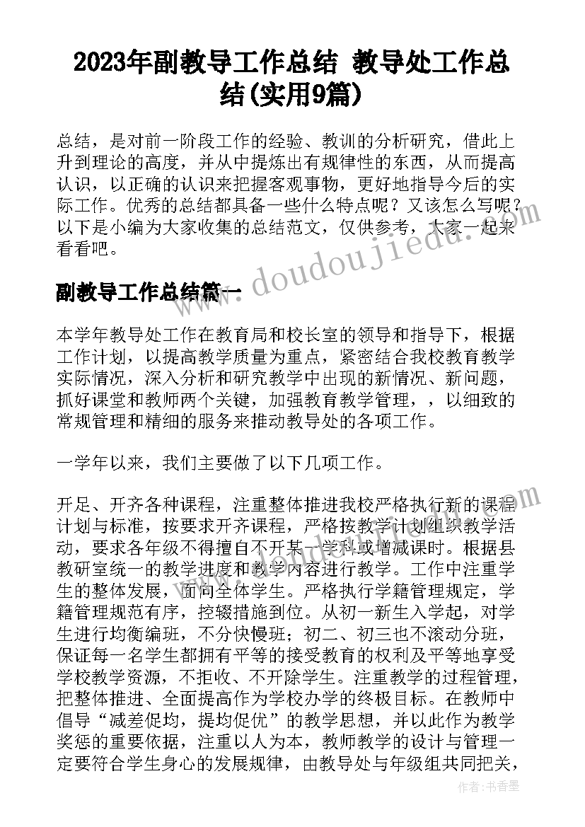 2023年副教导工作总结 教导处工作总结(实用9篇)