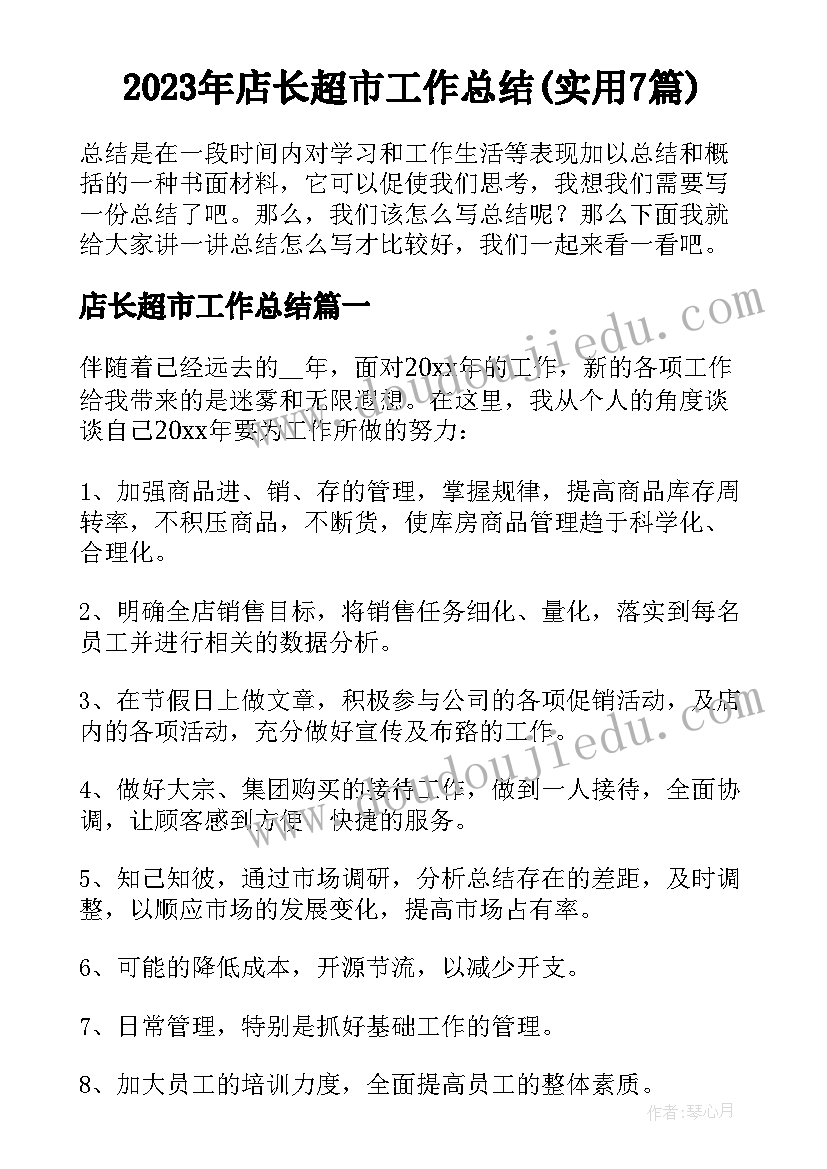 2023年店长超市工作总结(实用7篇)