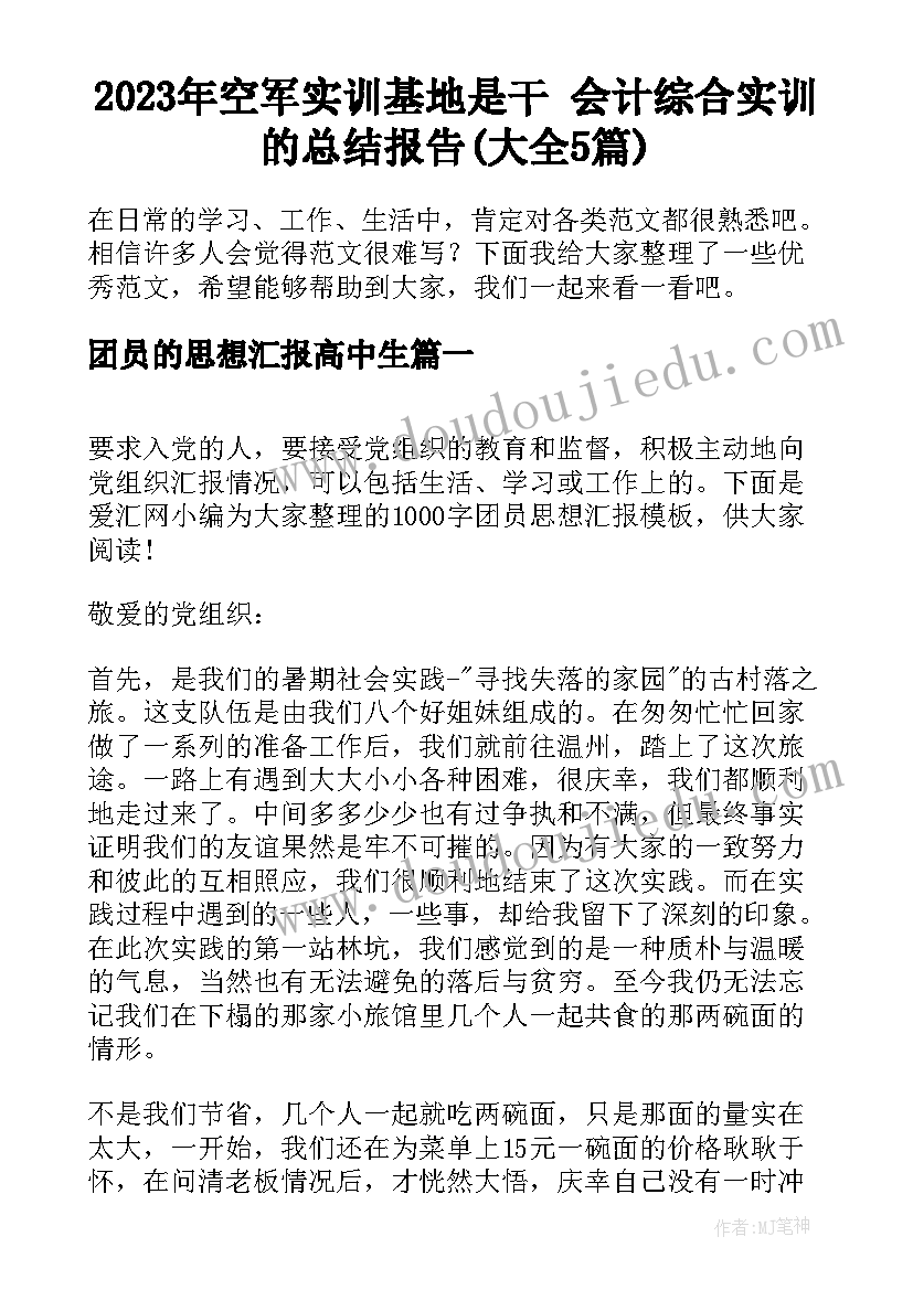 2023年空军实训基地是干 会计综合实训的总结报告(大全5篇)