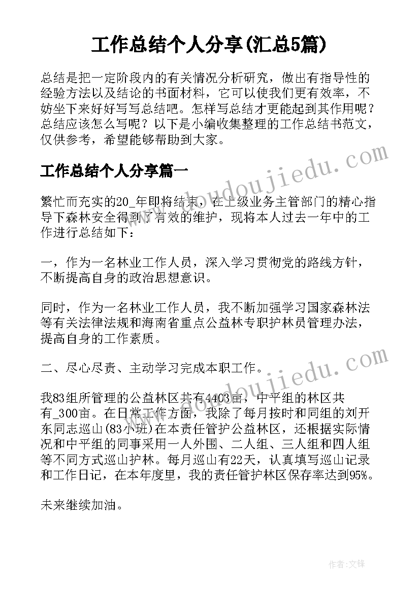 工作总结个人分享(汇总5篇)