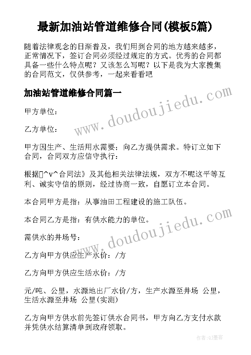 最新加油站管道维修合同(模板5篇)