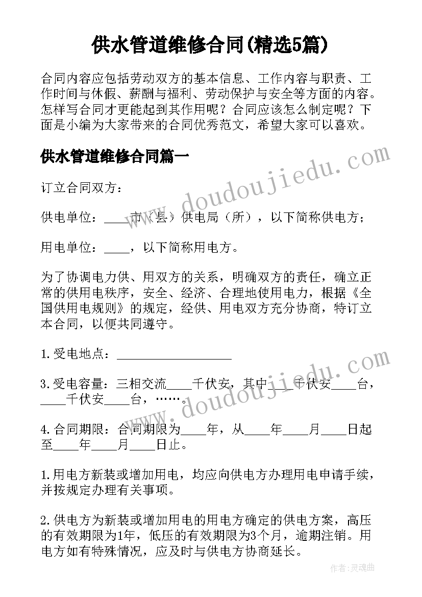 供水管道维修合同(精选5篇)