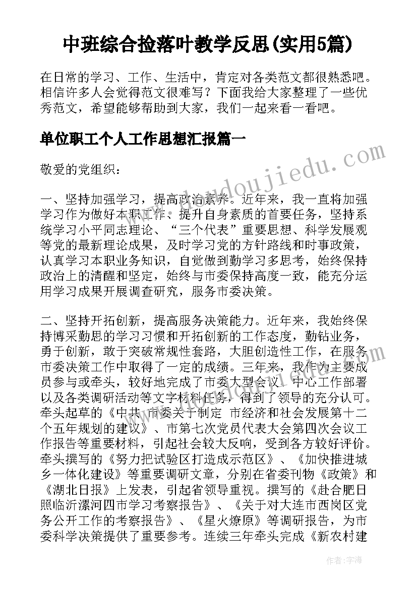 中班综合捡落叶教学反思(实用5篇)