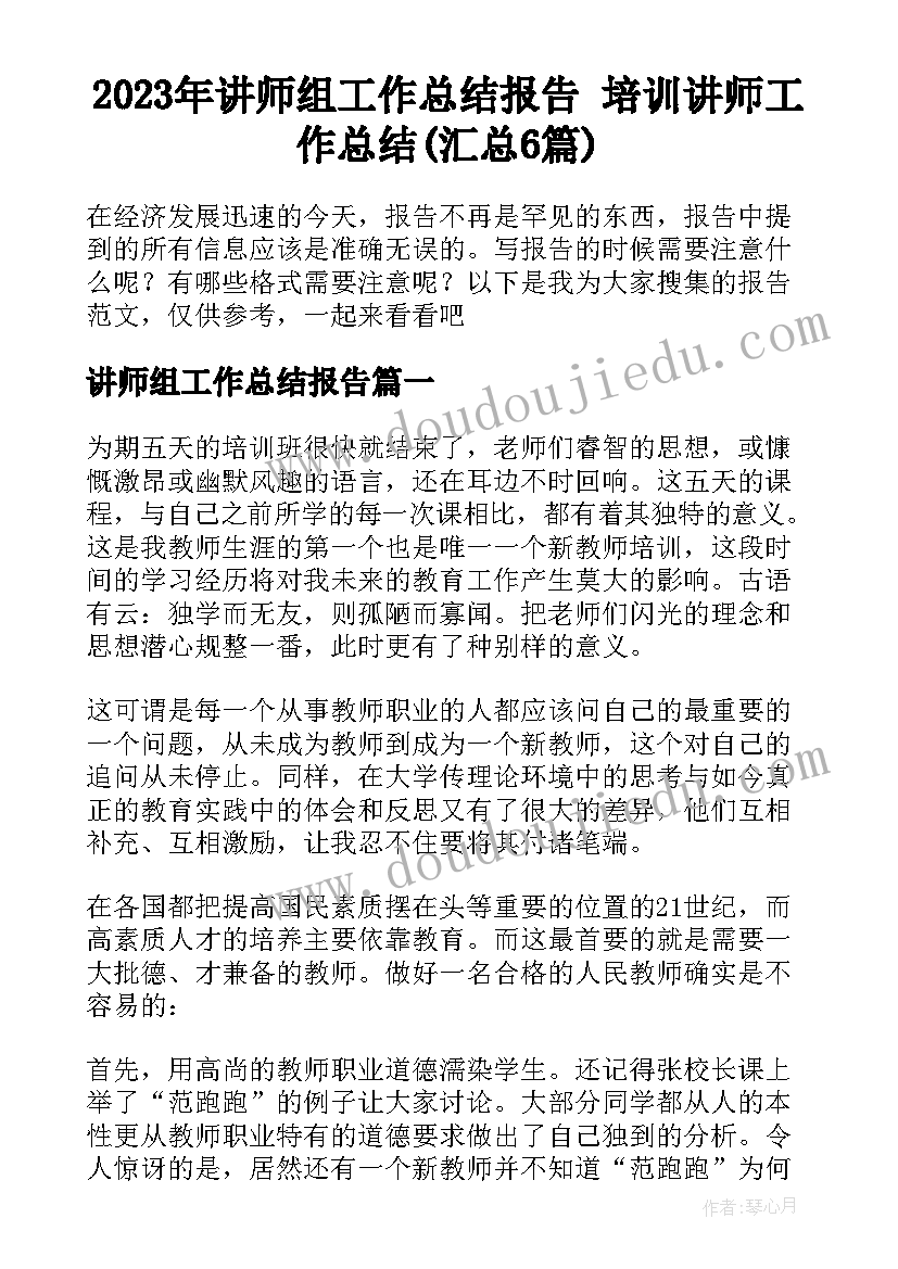 2023年讲师组工作总结报告 培训讲师工作总结(汇总6篇)