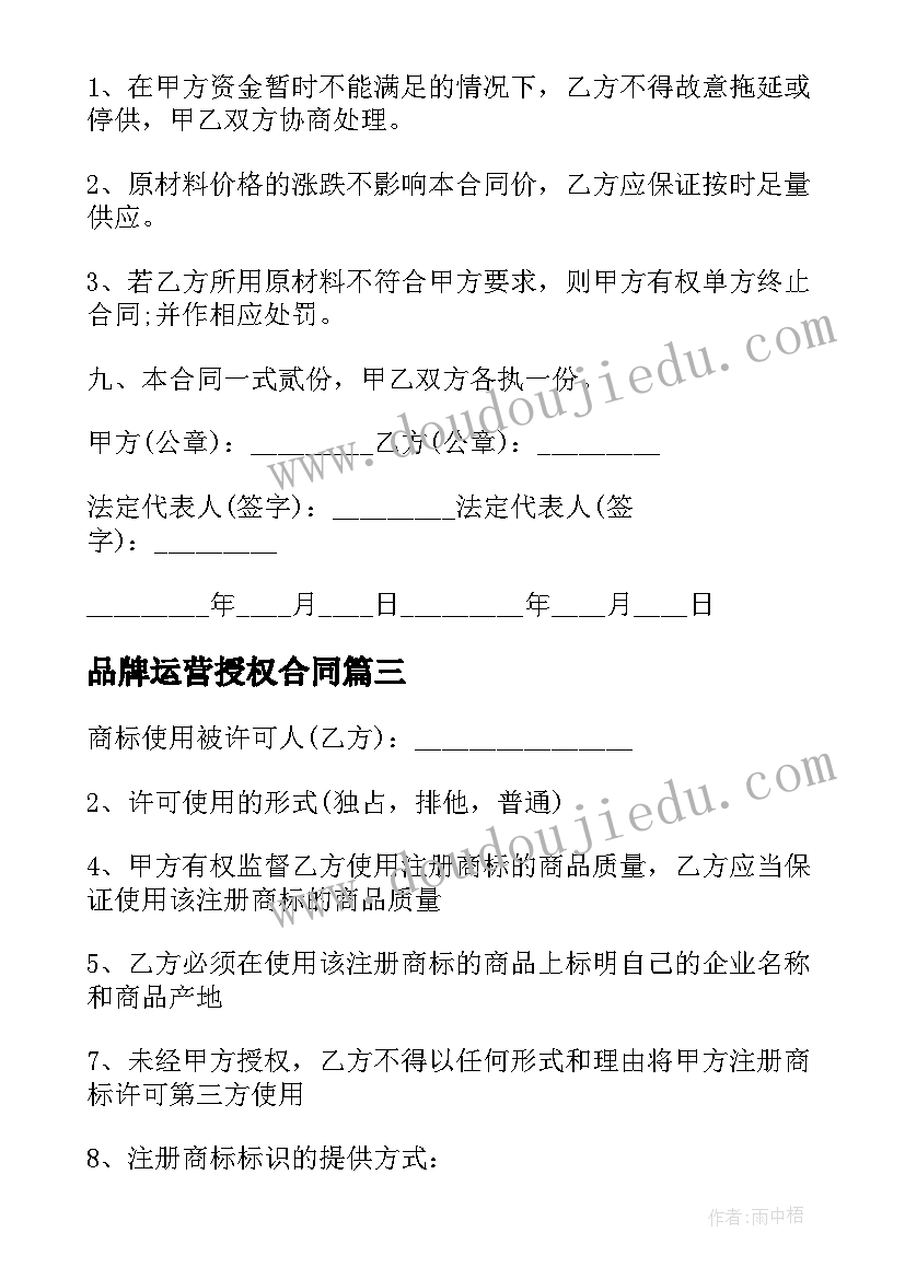 最新品牌运营授权合同 品牌授权违约合同(优秀5篇)