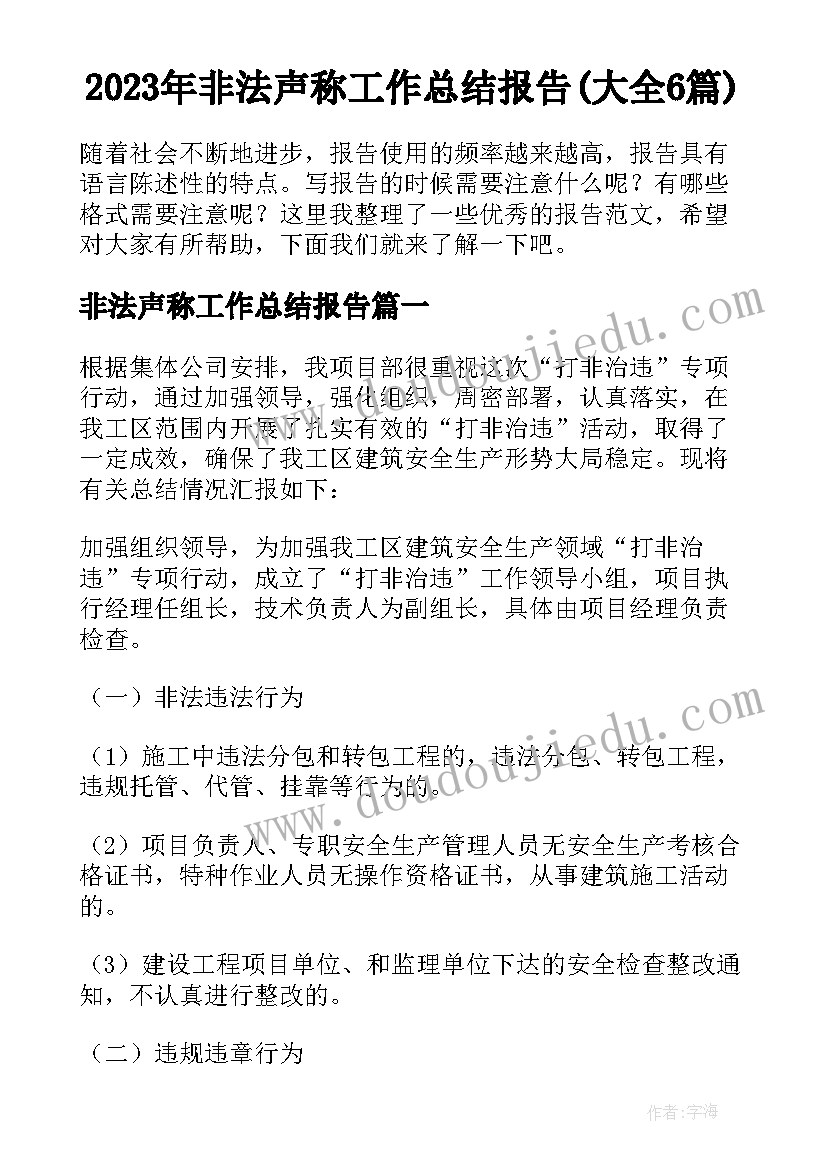 2023年非法声称工作总结报告(大全6篇)