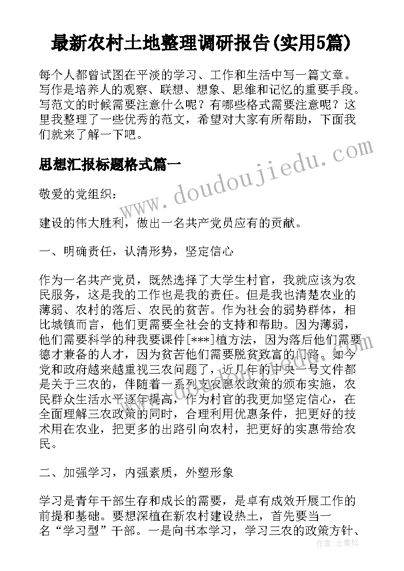 最新农村土地整理调研报告(实用5篇)