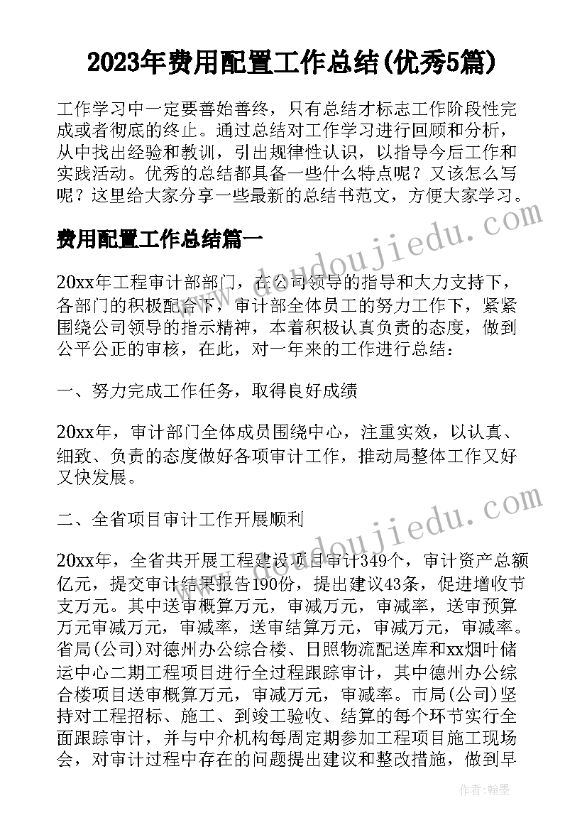 2023年费用配置工作总结(优秀5篇)