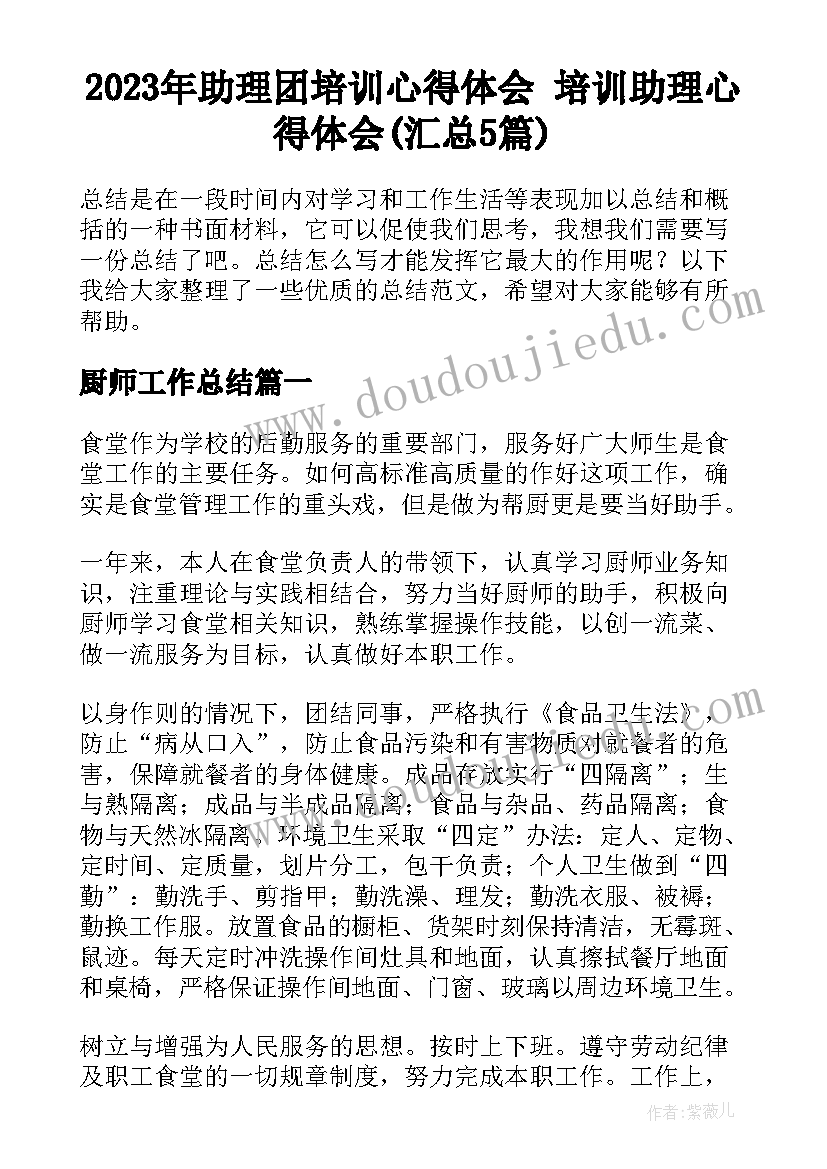 2023年助理团培训心得体会 培训助理心得体会(汇总5篇)