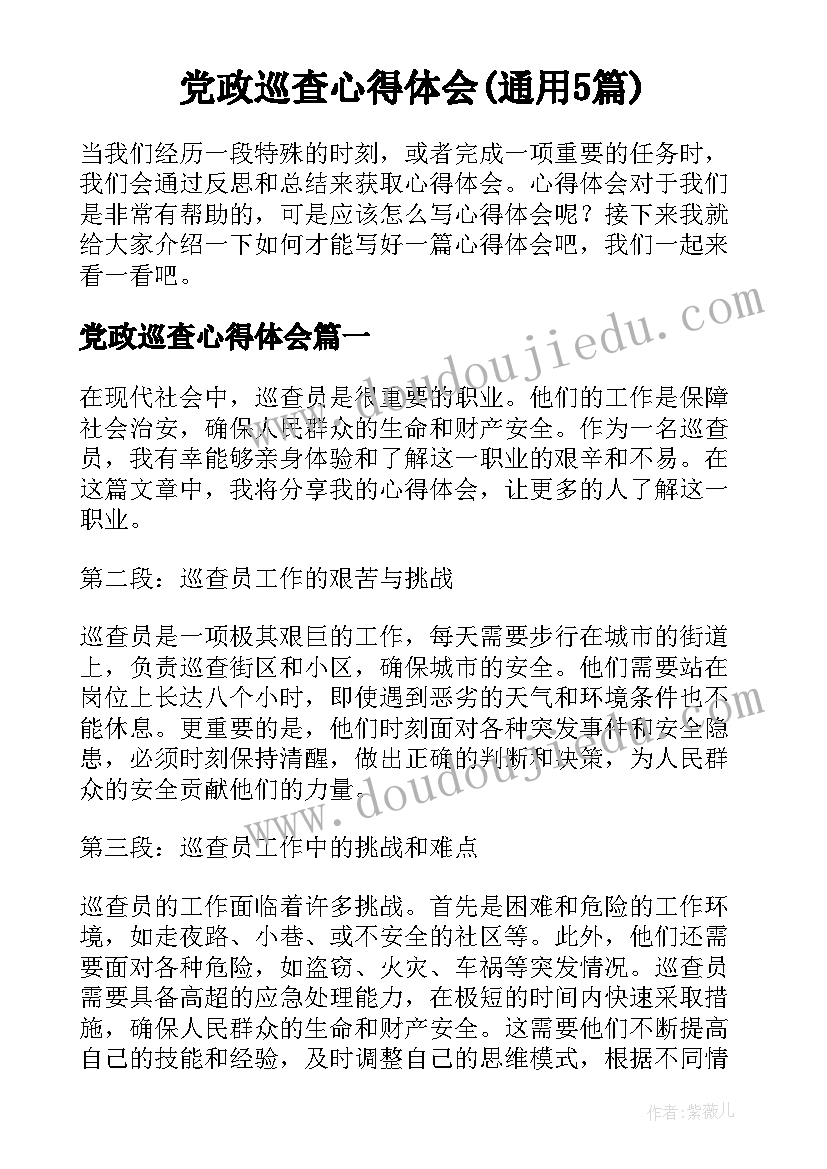 党政巡查心得体会(通用5篇)