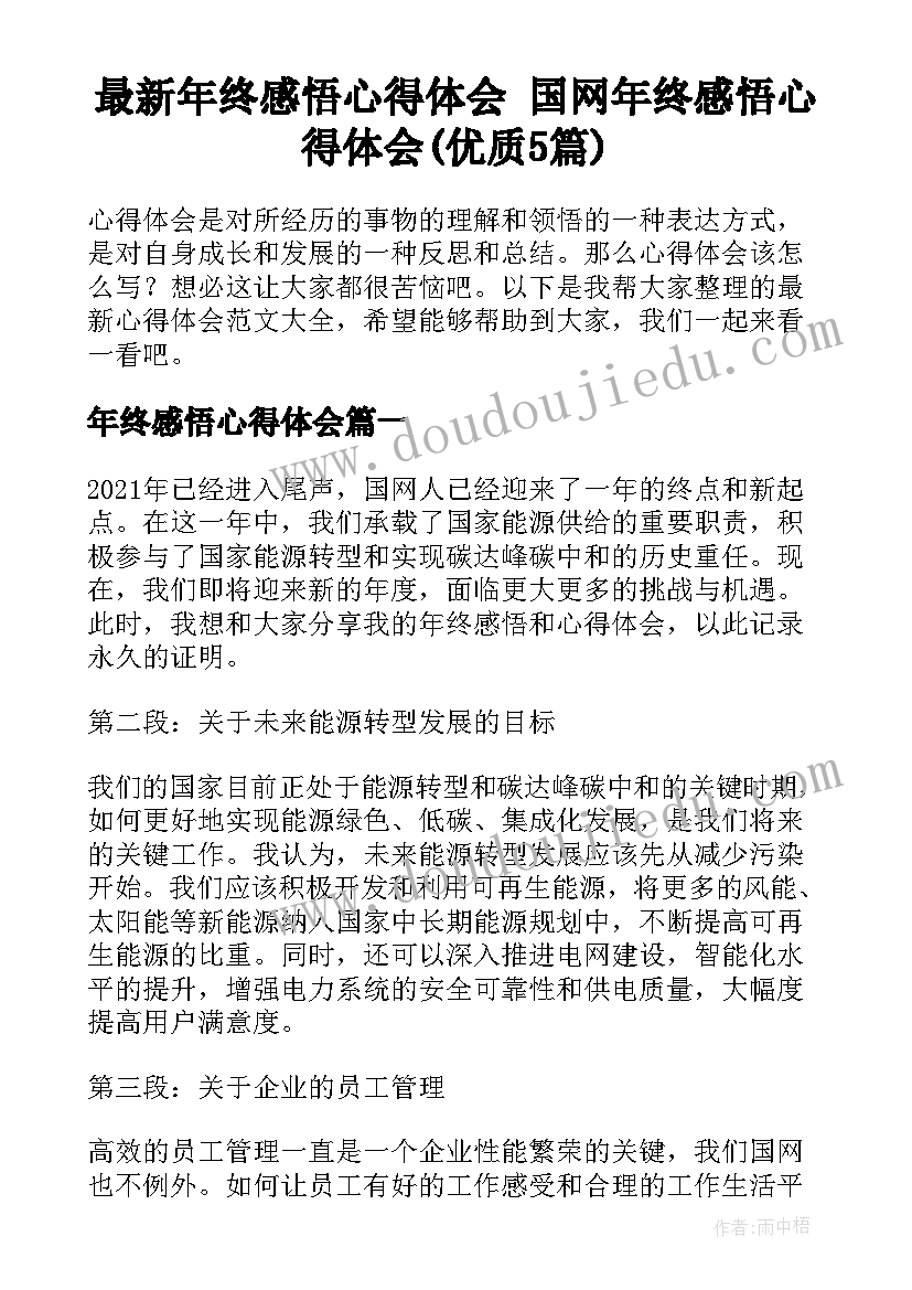 最新年终感悟心得体会 国网年终感悟心得体会(优质5篇)