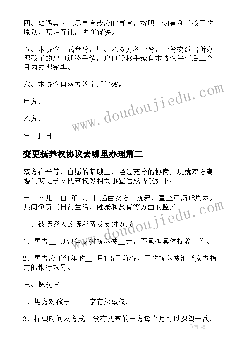 2023年变更抚养权协议去哪里办理 变更抚养权协议书(实用8篇)