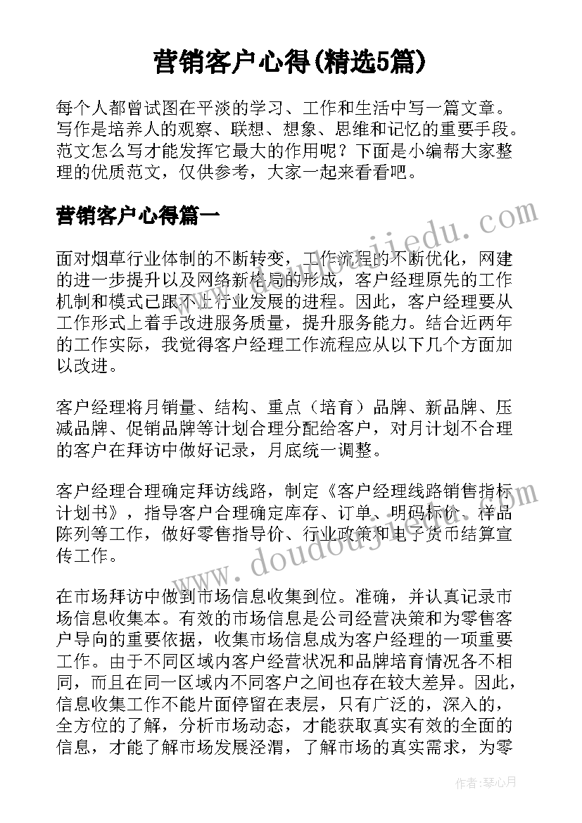 营销客户心得(精选5篇)