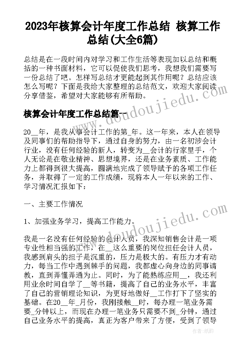 2023年核算会计年度工作总结 核算工作总结(大全6篇)