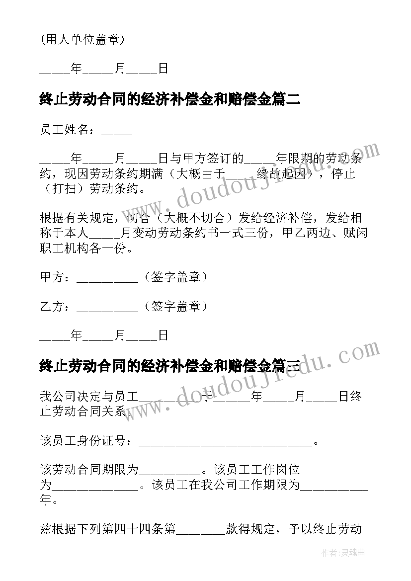 2023年终止劳动合同的经济补偿金和赔偿金 终止劳动合同(通用7篇)