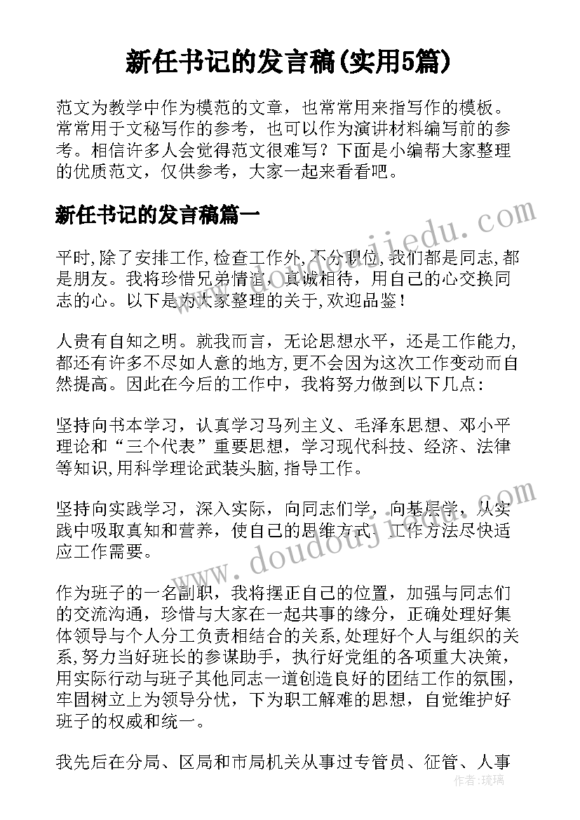 新任书记的发言稿(实用5篇)