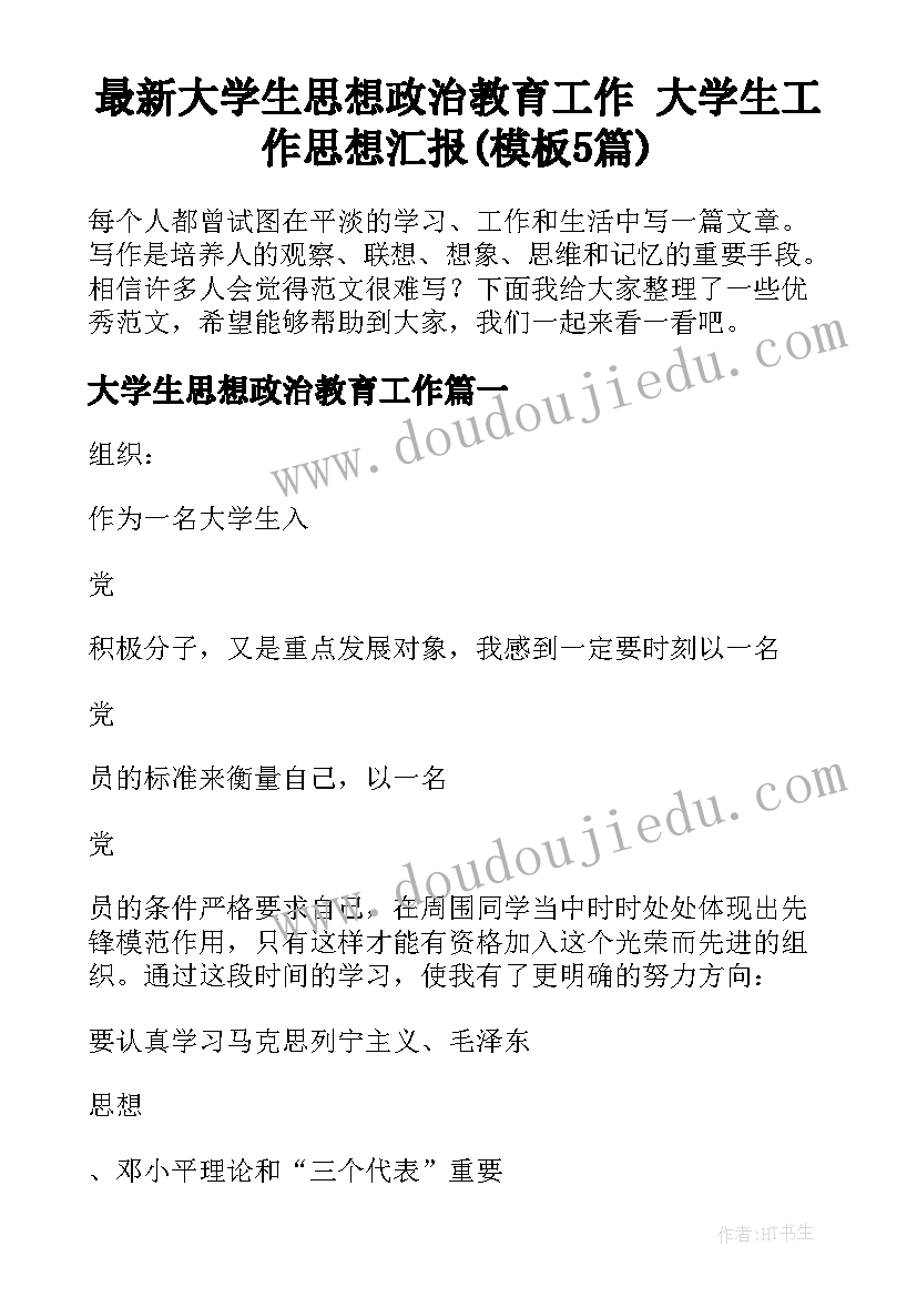 最新大学生思想政治教育工作 大学生工作思想汇报(模板5篇)