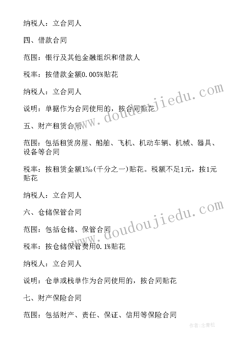 合同印花税缴纳(汇总8篇)