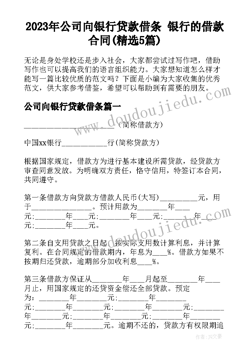 2023年公司向银行贷款借条 银行的借款合同(精选5篇)