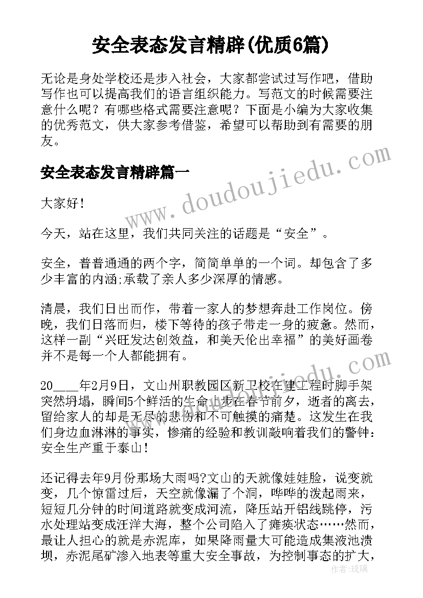 安全表态发言精辟(优质6篇)