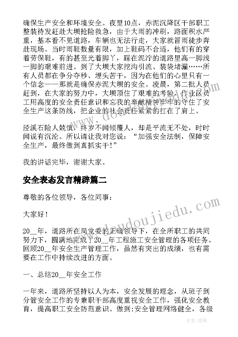 安全表态发言精辟(优质6篇)