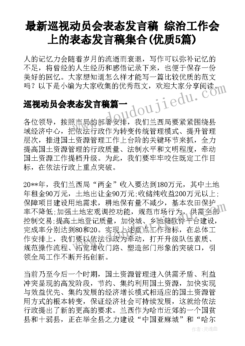 最新巡视动员会表态发言稿 综治工作会上的表态发言稿集合(优质5篇)