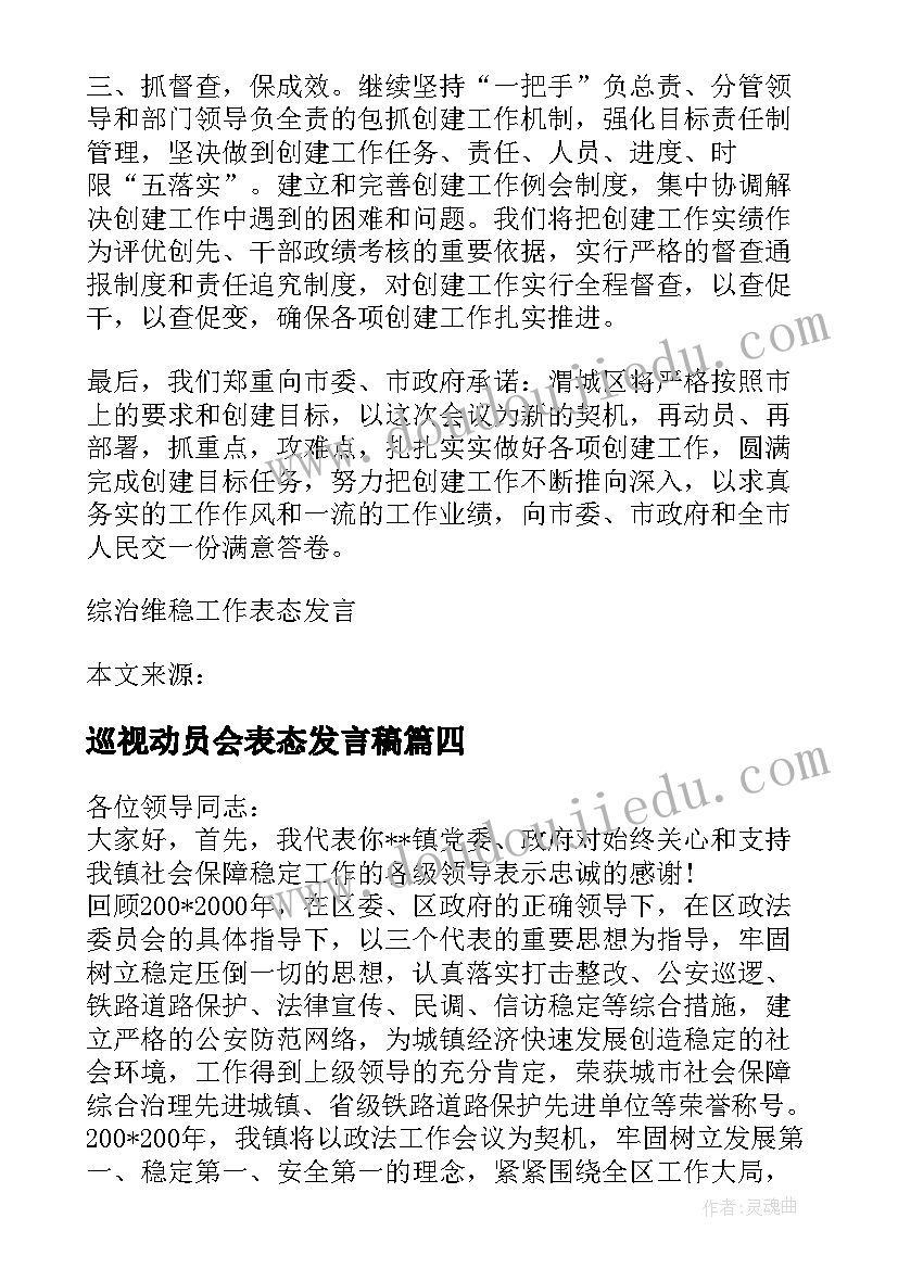 最新巡视动员会表态发言稿 综治工作会上的表态发言稿集合(优质5篇)