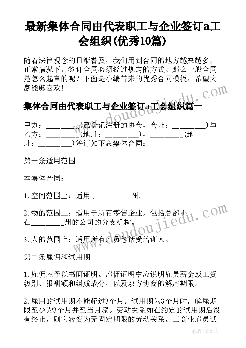 最新集体合同由代表职工与企业签订a工会组织(优秀10篇)