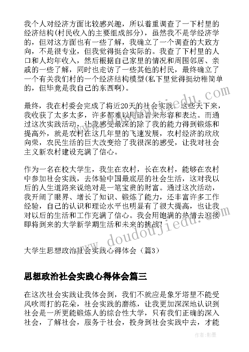 最新思想政治社会实践心得体会 大学生思想政治社会实践心得体会(实用5篇)