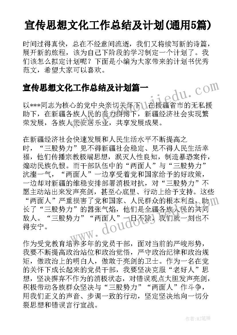 宣传思想文化工作总结及计划(通用5篇)